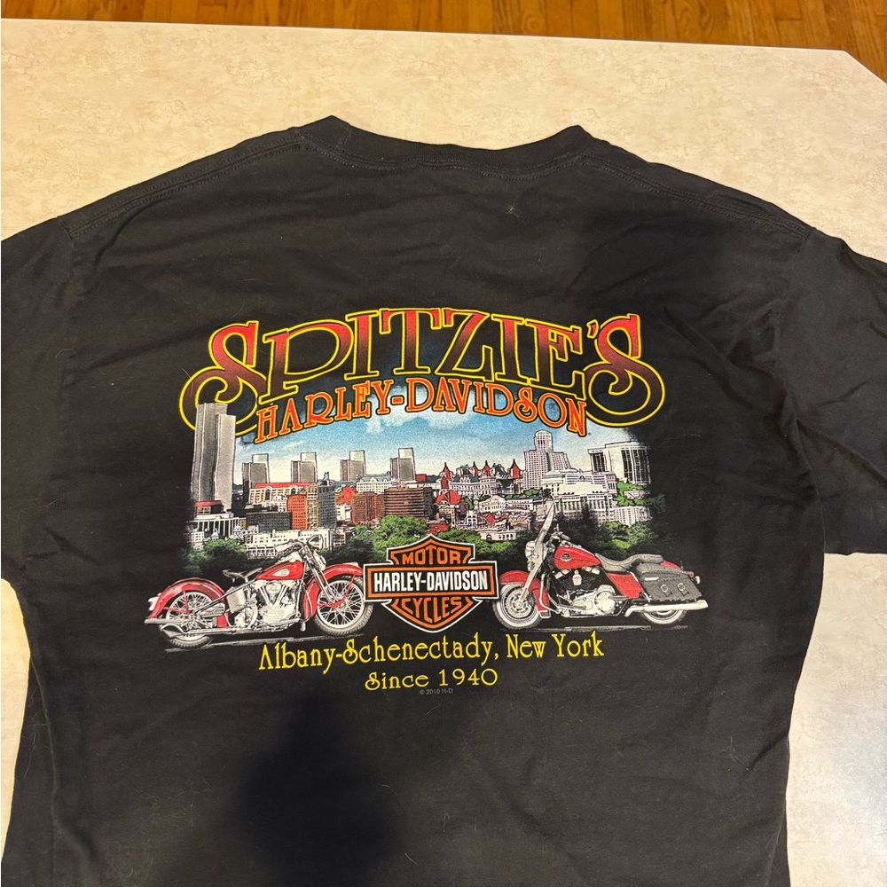 Harley-Davidson Black Tee with Vibrant Cityscape
